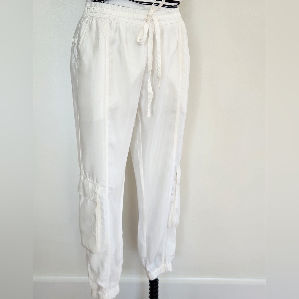 || JOHNNY WAS || Cargos White Elastic Cuffs Drawstring Waist Back Pockets Sz S - Picture 2 of 9